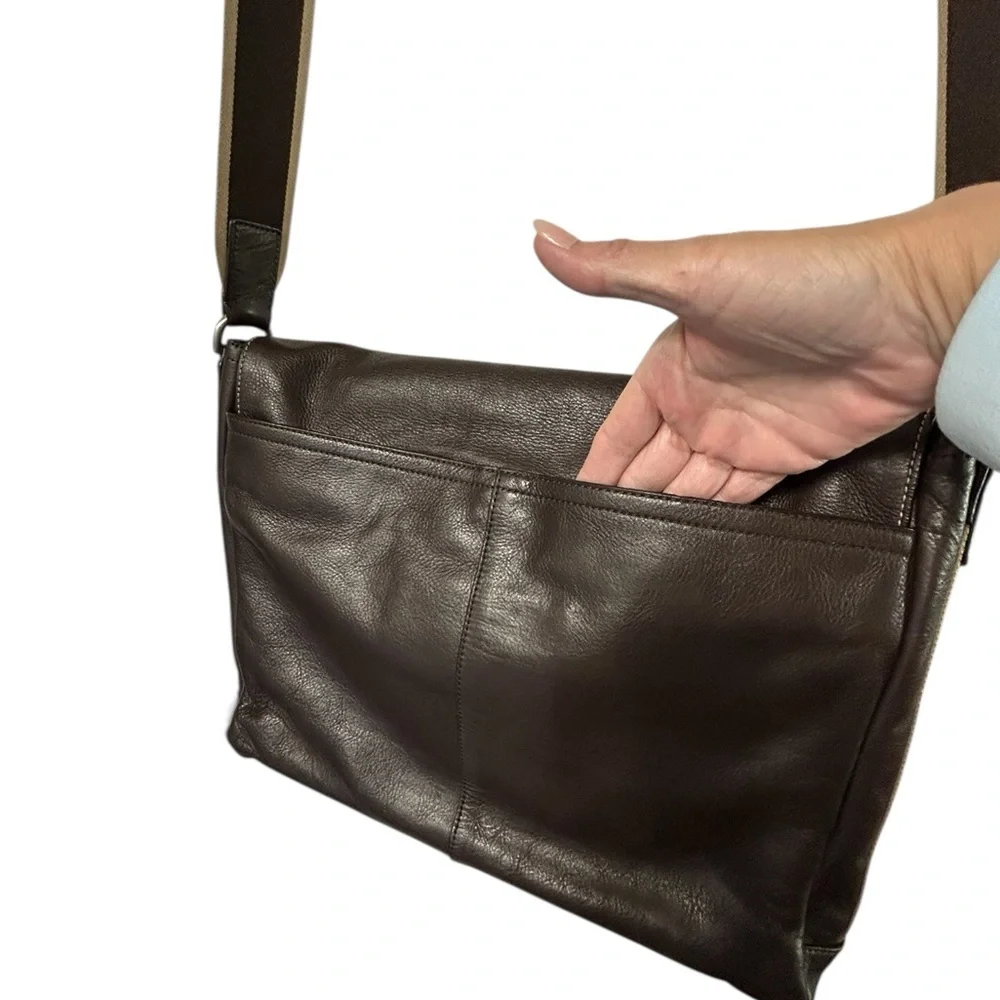 Coach Men's Heritage Web Brown Leather Messenger Bag with Adjustable Strap